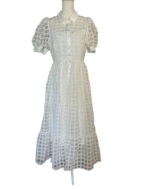 English Factory Gridded Tiered Dress